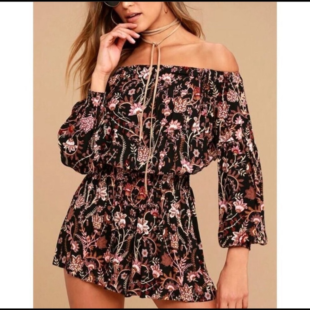 Free People Womens Floral Off-The-Shoulder Romper Jumpsuit
